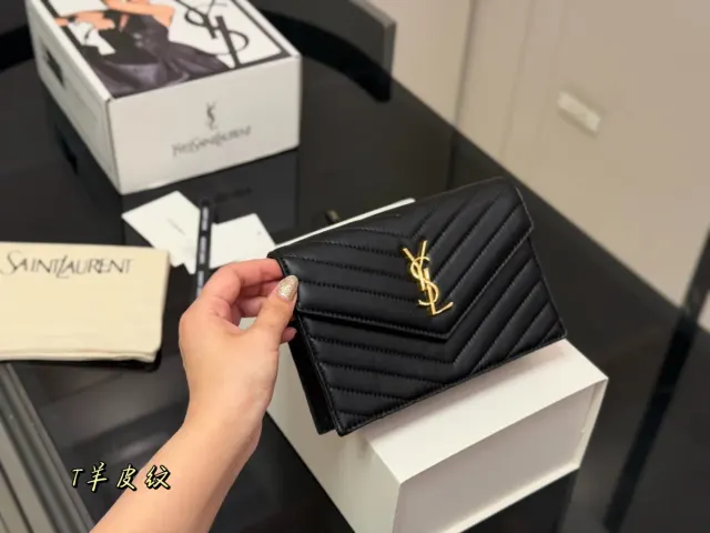 Saint Laurent Envelope Wallet on Chain in Leather — 19 × 13 cm — source photograph 1 of 3
