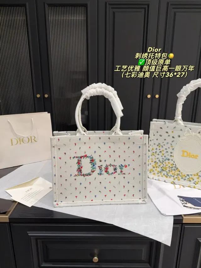 Dior Embroidered Printed Tote Bag in Leather — source photograph 1 of 3