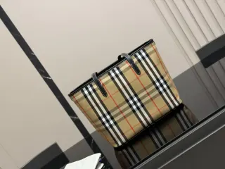 Burberry Check Shopping Tote, beige — full check tote