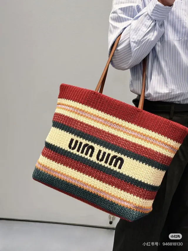 Miu Miu Striped Raffia Style Tote Bag — source photograph 1 of 3