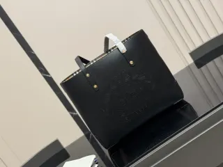 Burberry Crest Shopping Tote, black — full black tote