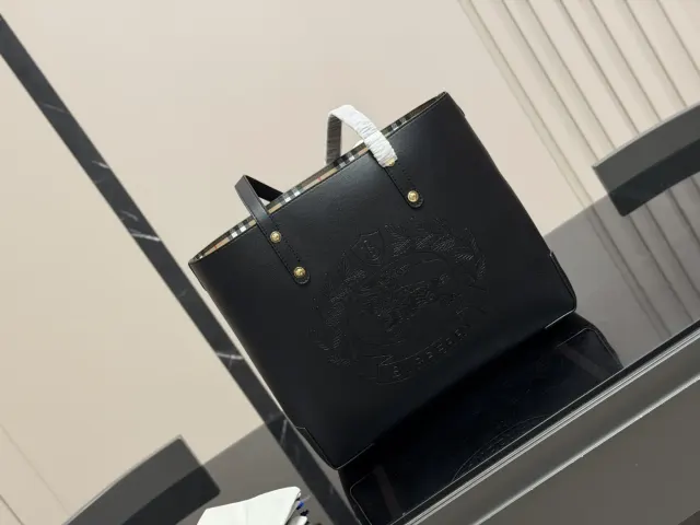 Burberry Crest Shopping Tote, black — full black tote