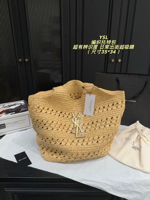 Saint Laurent Woven Raffia Style Tote Bag — source photograph 1 of 3
