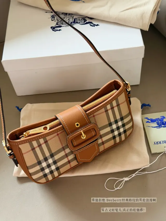Burberry Check Shoulder Bag in Leather — 24 × 11 cm — source photograph 1 of 3