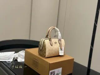 Coach Mini Boston Satchel, beige signature — full satchel