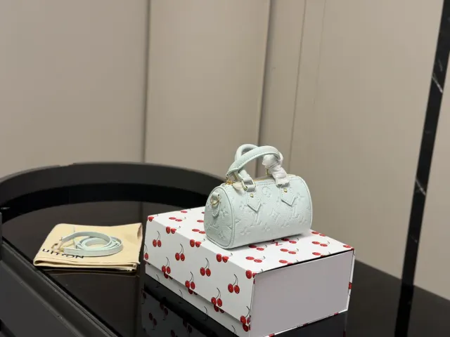 Louis Vuitton Nano Speedy Embossed Satchel, pale blue — full mini satchel