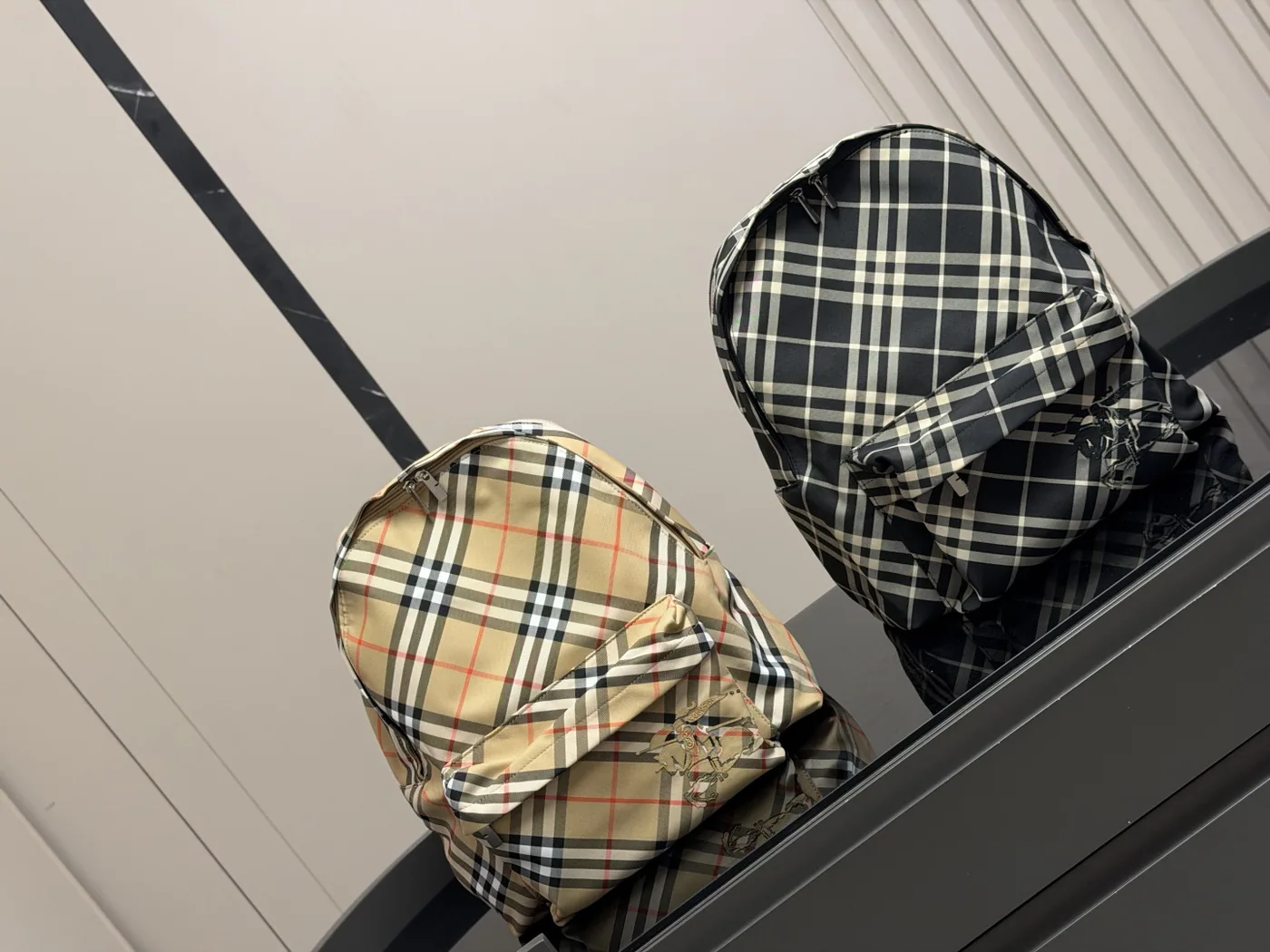 Burberry Check Backpack, beige and black options — beige and black options