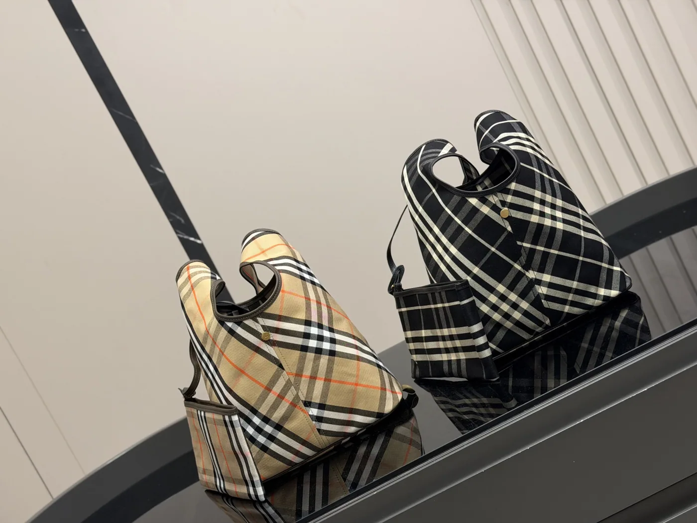 Burberry Check Hobo Bucket Bag, beige and black options — beige and black options