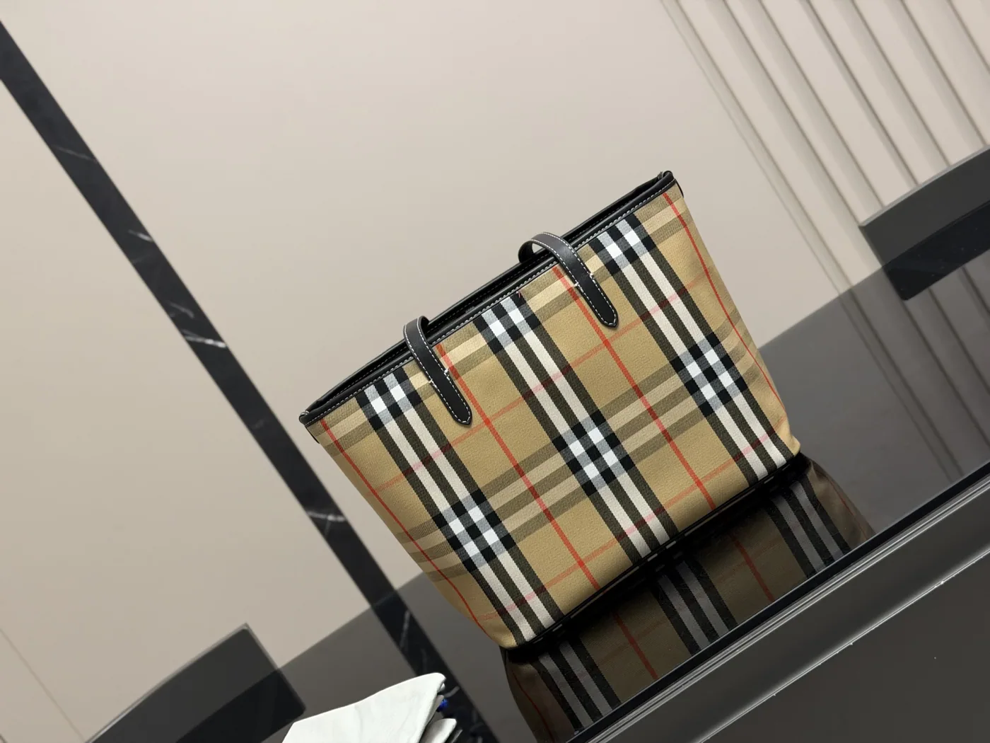 Burberry Check Shopping Tote, beige — full check tote