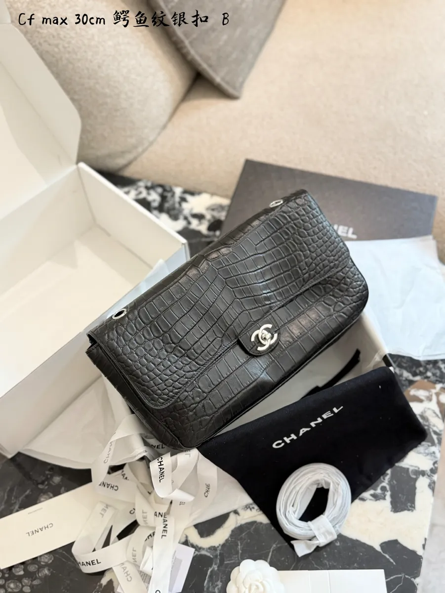 Chanel Classic Flap Croc Embossed Handbag - 30 cm — source photograph 1 of 3