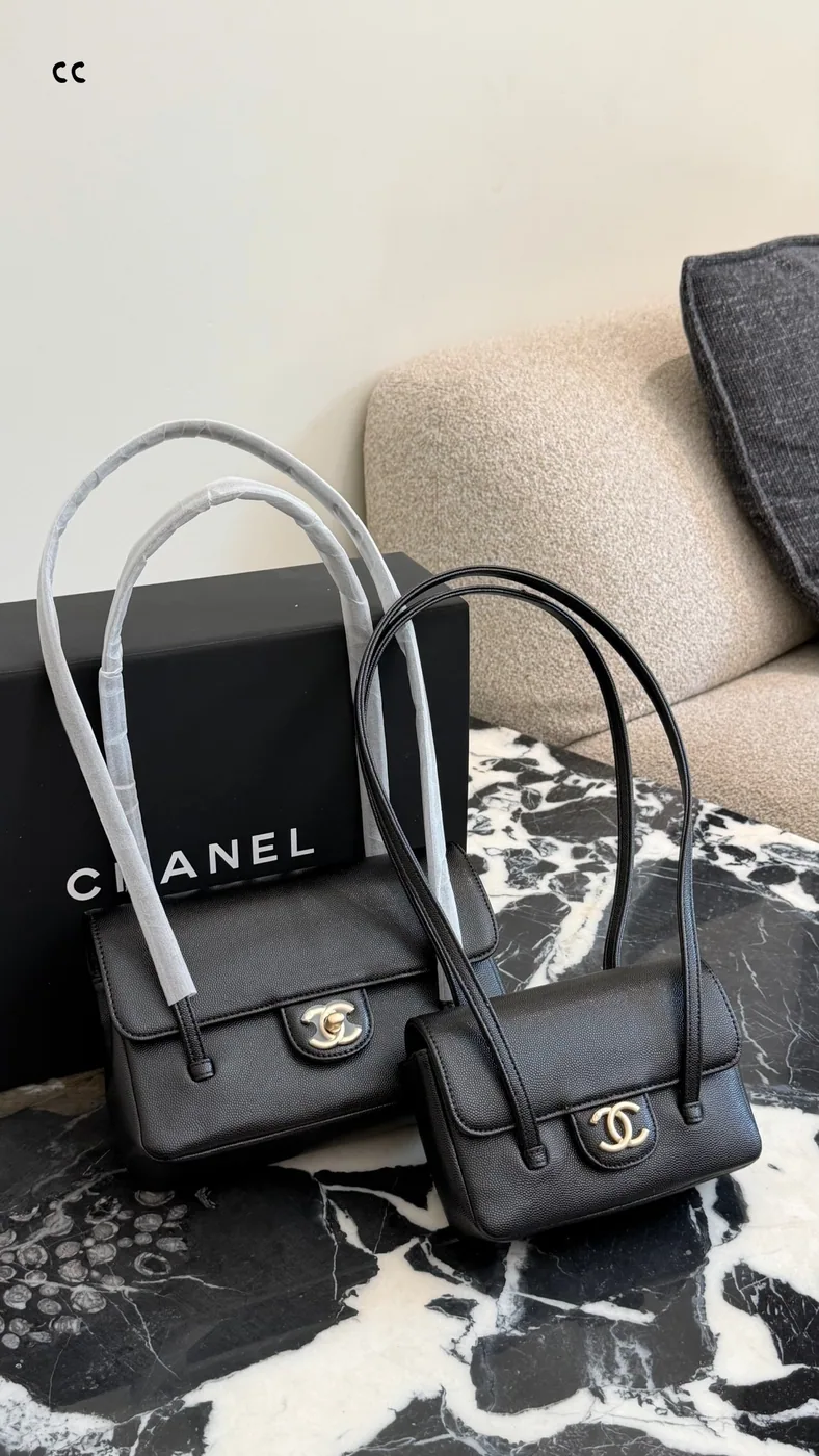 Chanel Preppy Coco Shoulder Bag, black — size comparison