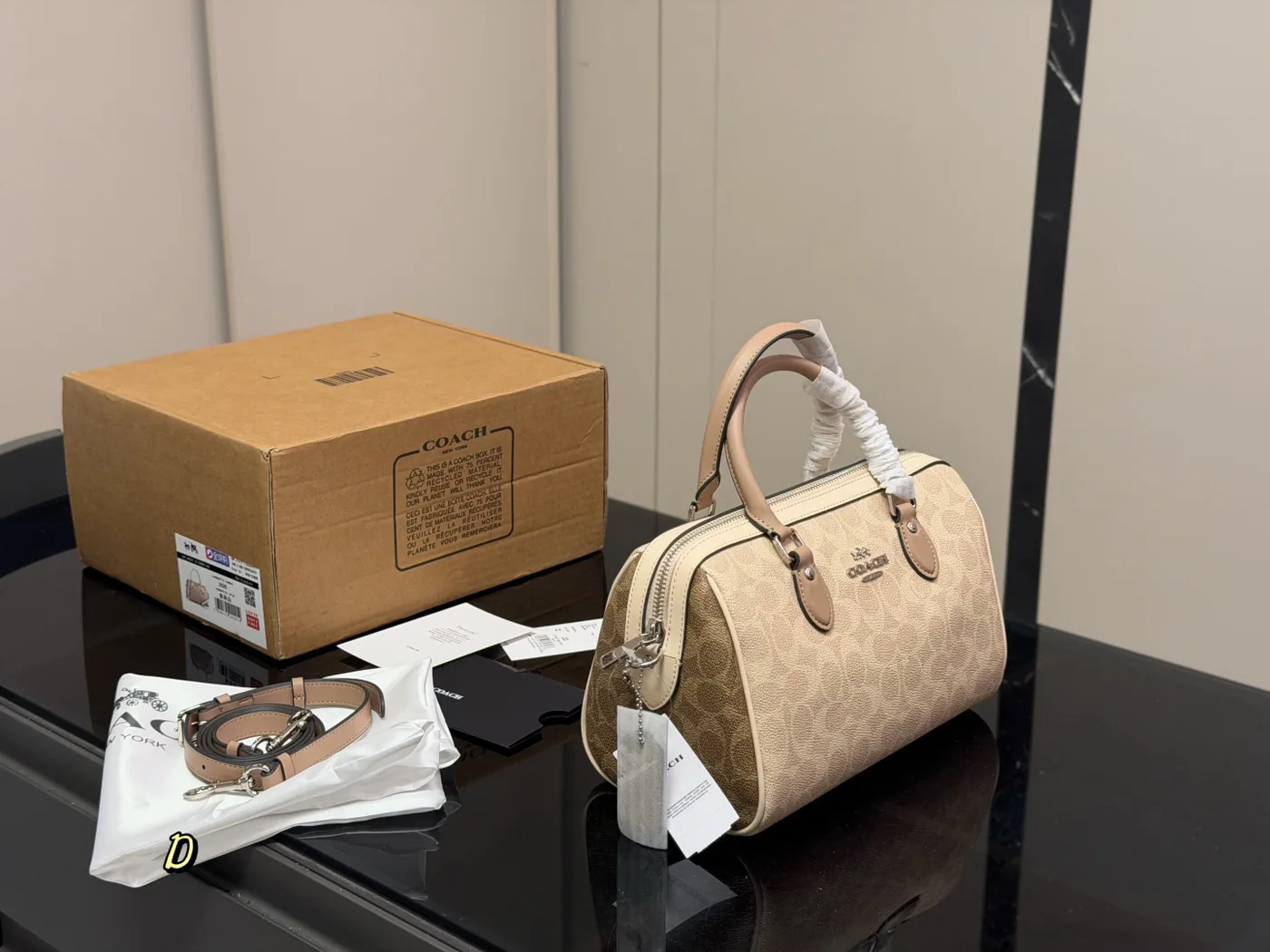 Coach Boston Satchel, beige — full satchel