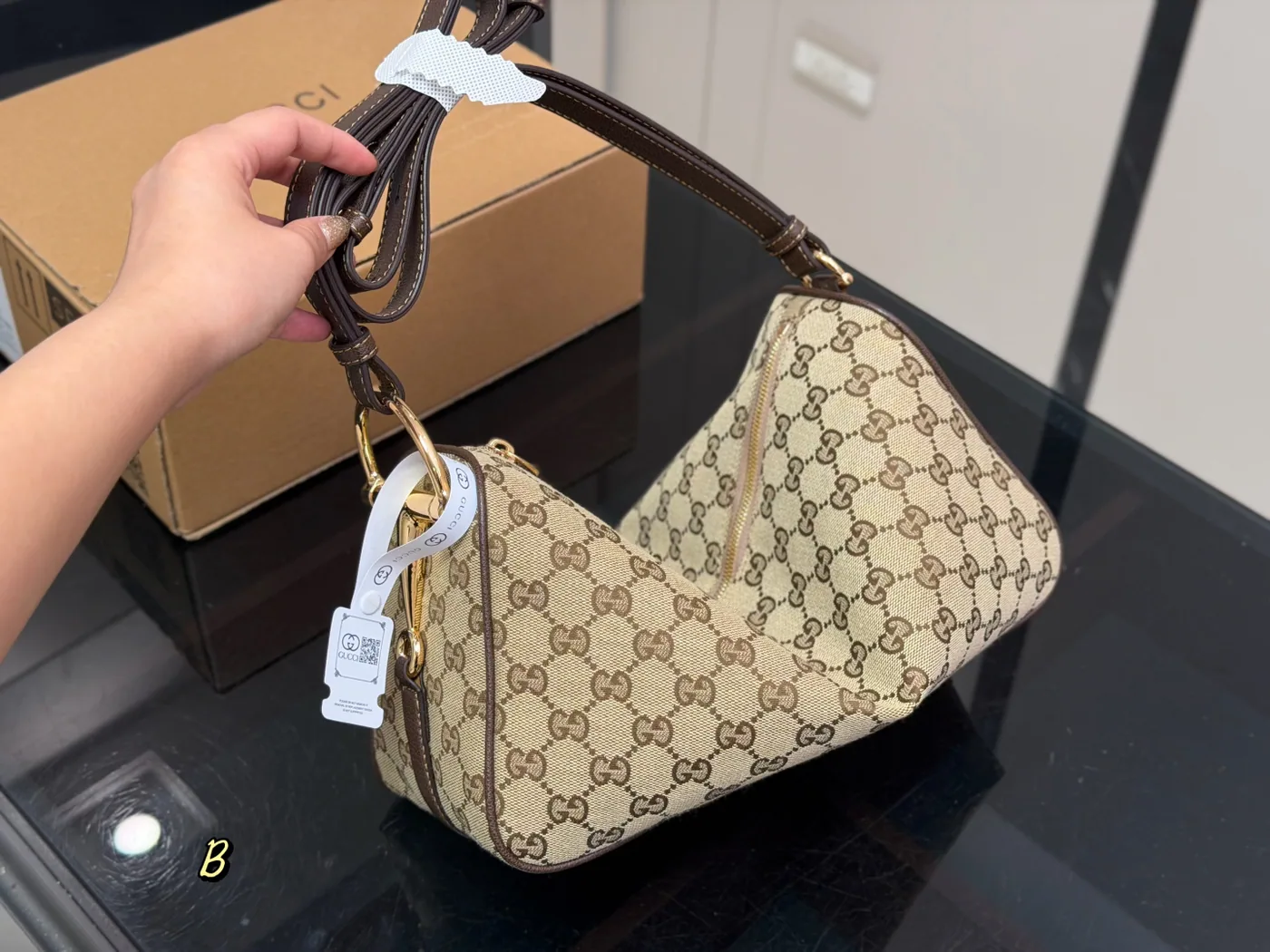 Gucci Ophidia GG Shoulder Bag, beige and brown — full shoulder bag