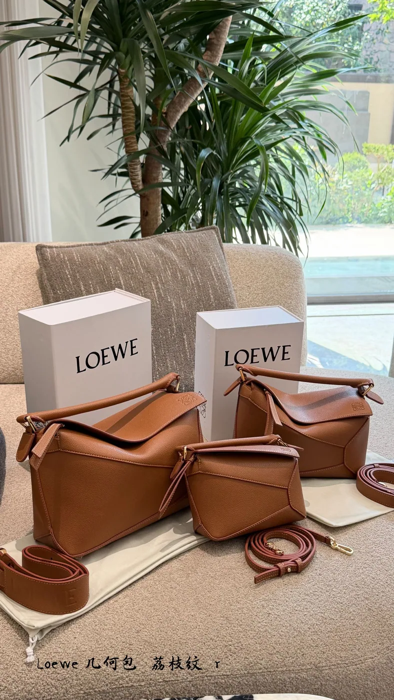 Loewe Puzzle Top-Handle Bag, tan — three size options