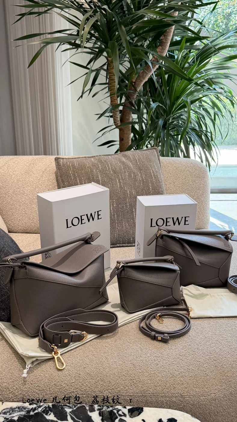 Loewe Puzzle Top-Handle Bag, taupe — three size options