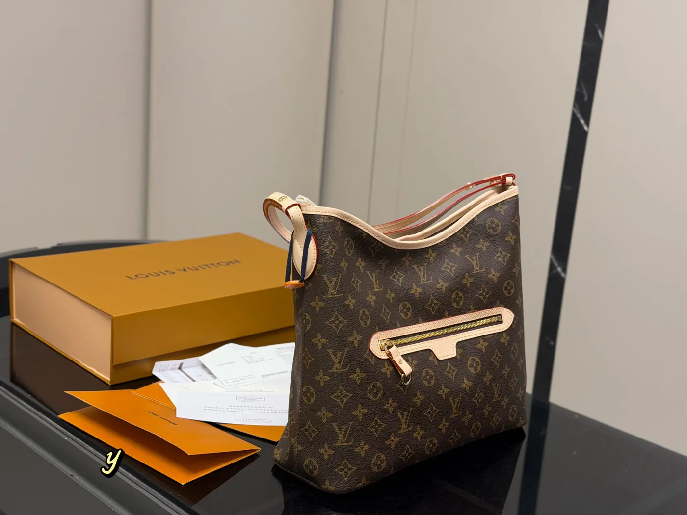 Louis Vuitton Lineup BB Shopping Tote, brown — full brown tote