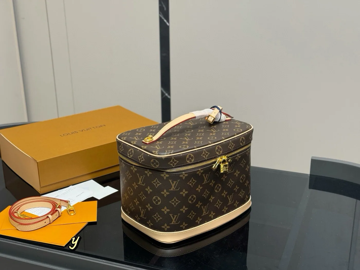 Louis Vuitton Monogram Vanity Case Bag, brown — full vanity case