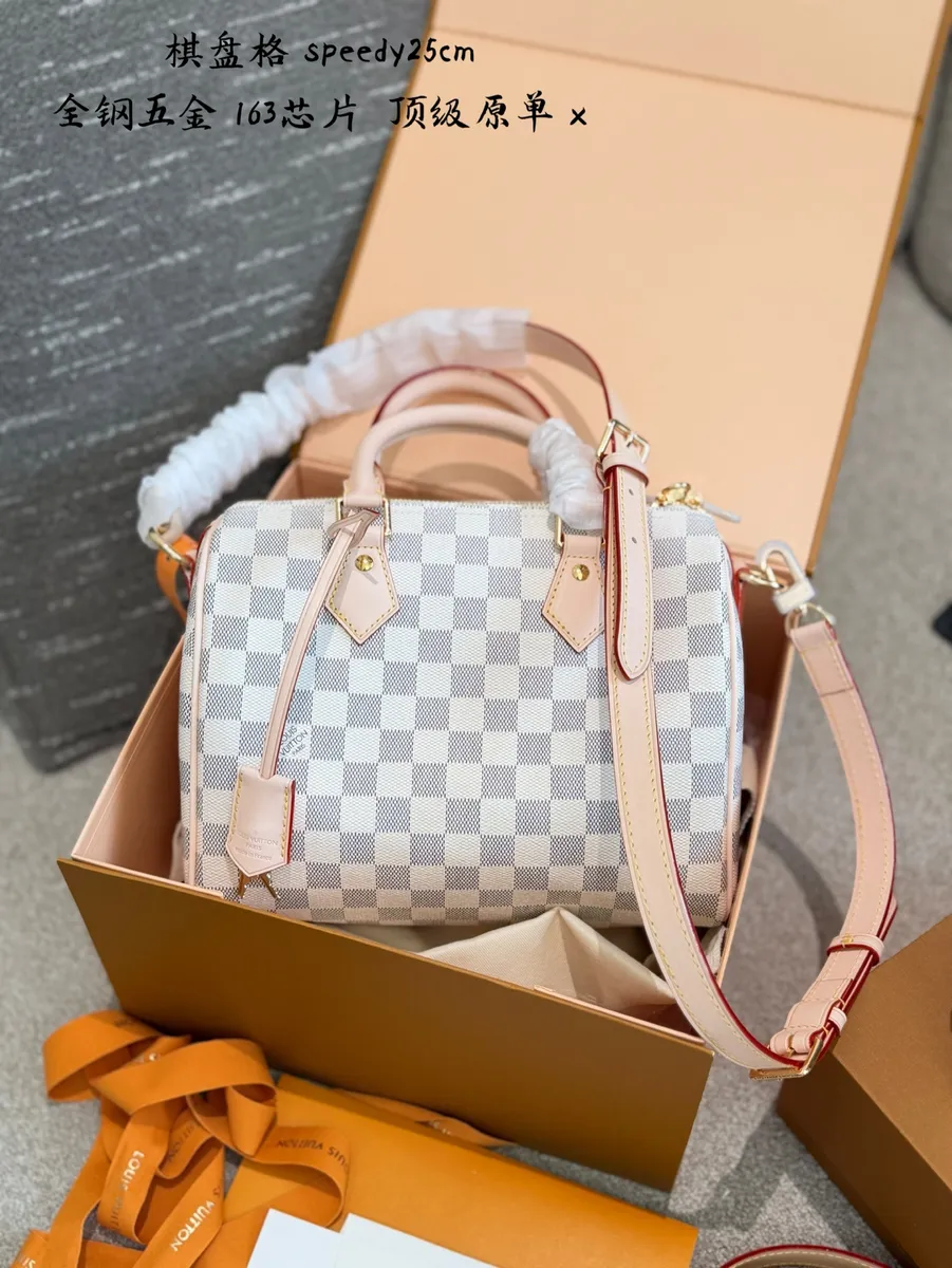 Louis Vuitton Speedy Check Canvas Crossbody Bag - 25 × 21 × 15 cm — source photograph 1 of 3