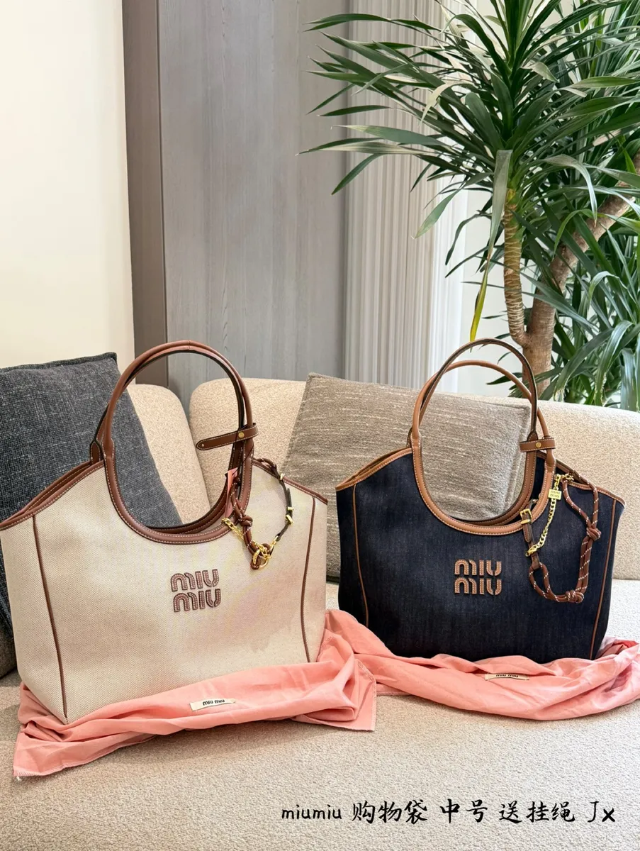 Miu Miu Ivy Embroidered Canvas Tote Bag - 37 × 36 × 18 cm — source photograph 1 of 3