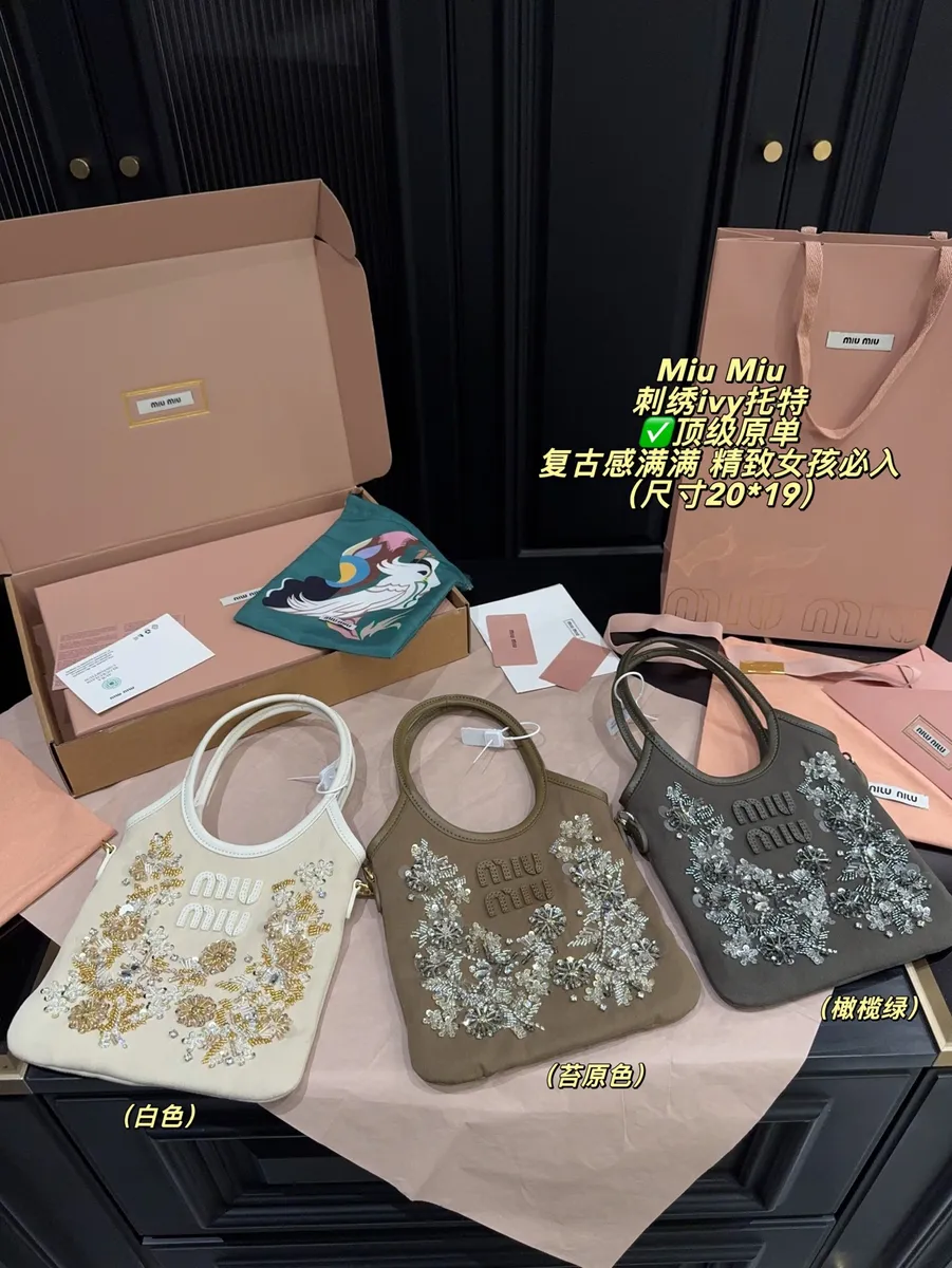 Miu Miu Ivy Embroidered Pearl Detail Tote Bag — source photograph 1 of 3