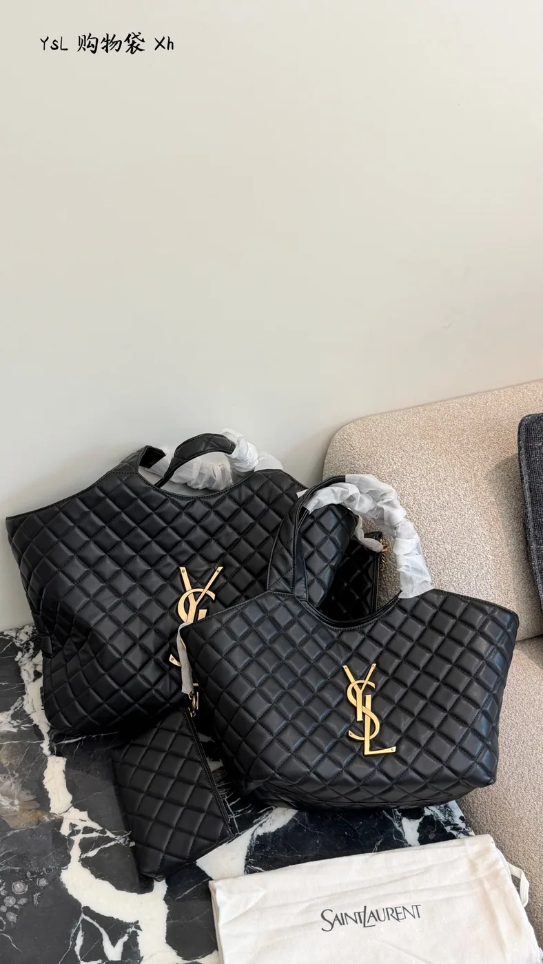 Saint Laurent Cassandre Quilted Tote, black — size comparison
