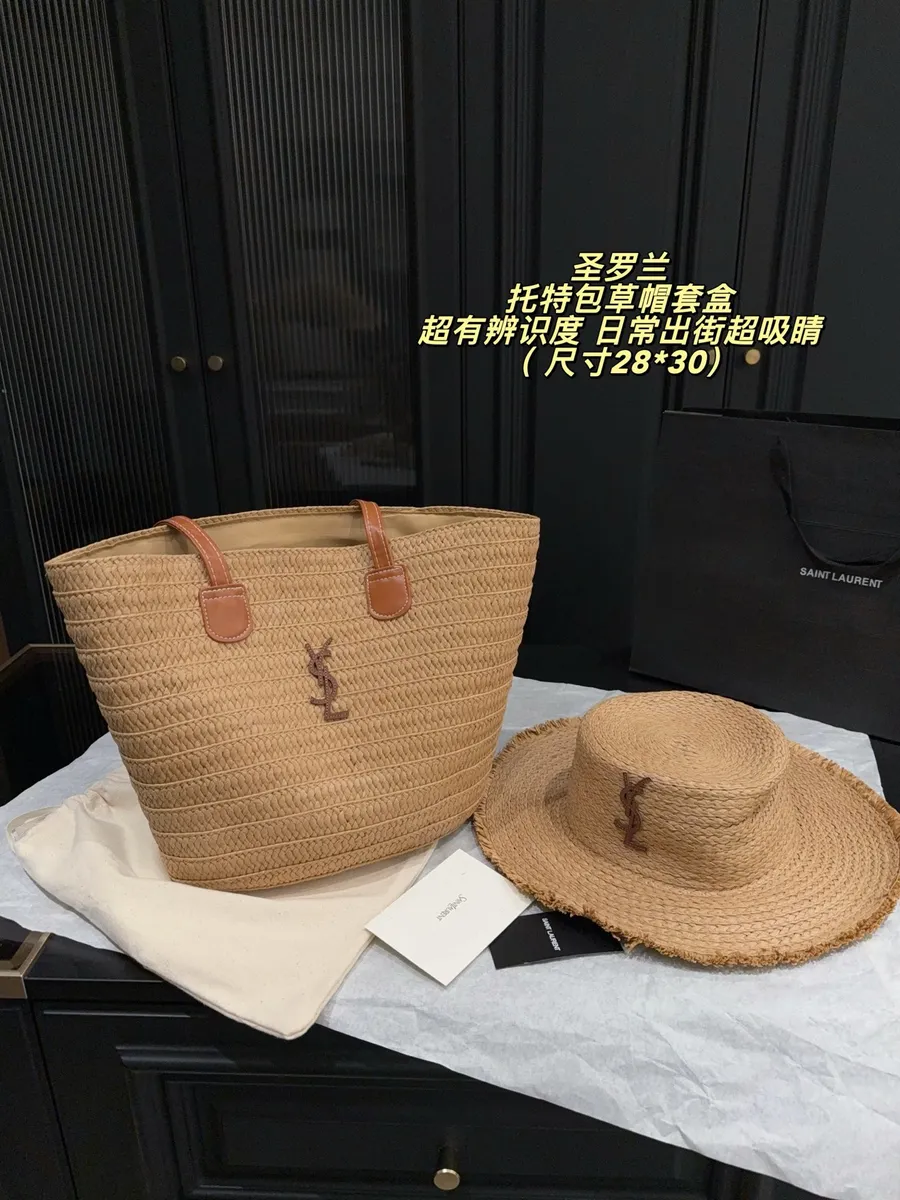 Saint Laurent Embroidered Raffia Style Tote Bag — source photograph 1 of 3