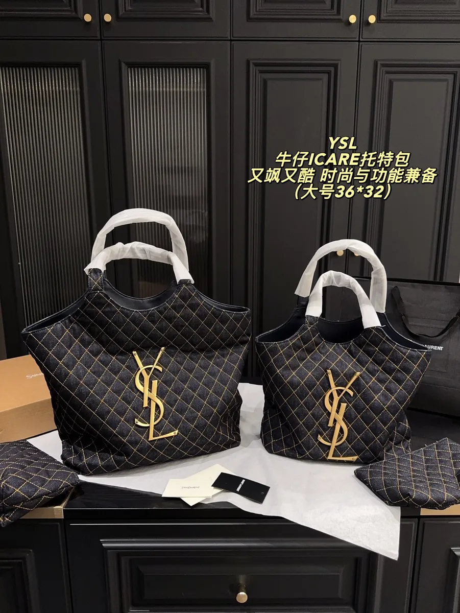 Saint Laurent Icare Denim Check Tote Bag — source photograph 1 of 3