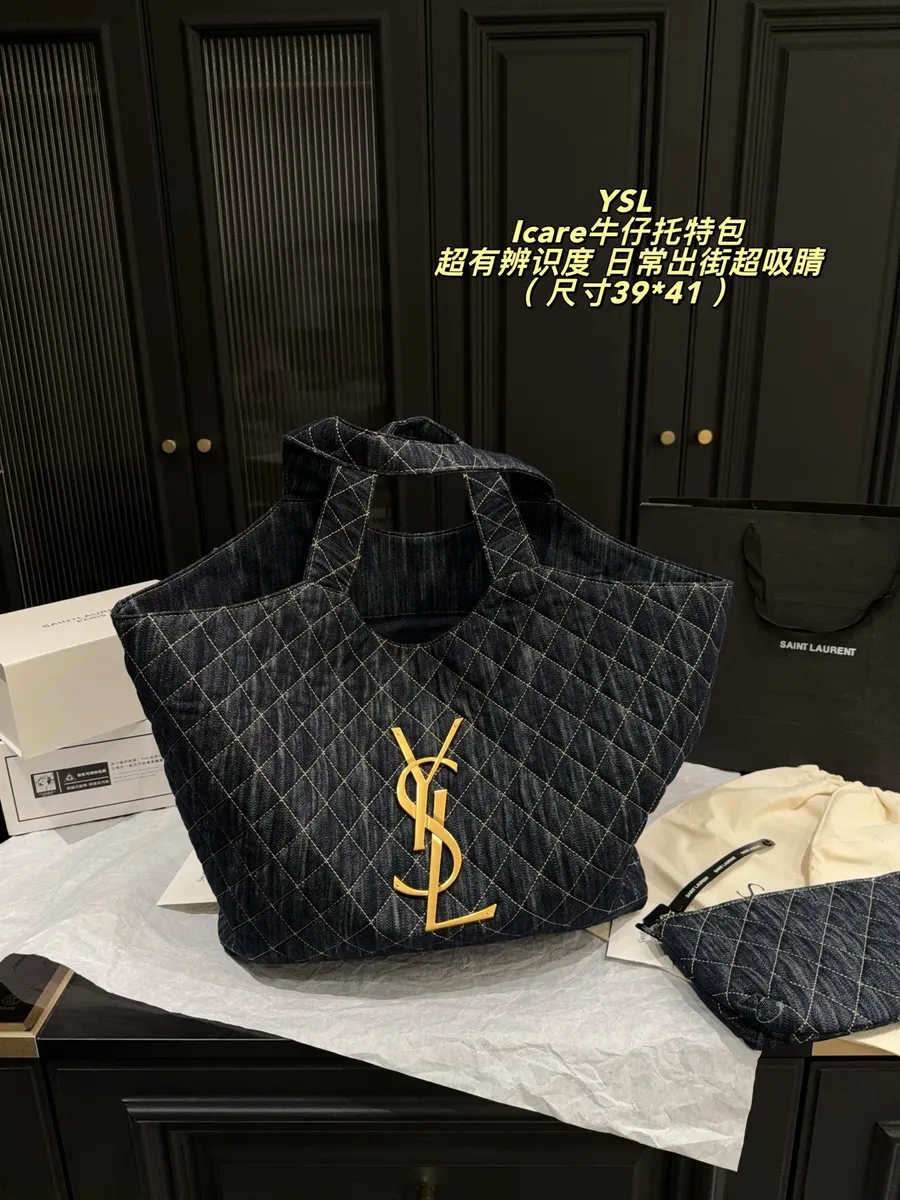 Saint Laurent Icare Denim Quilted Tote Bag — source photograph 1 of 3