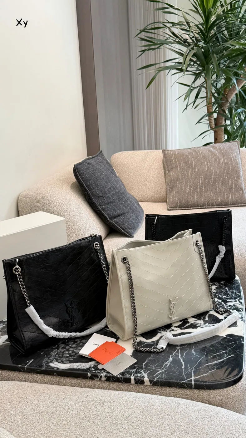 Saint Laurent Niki Shopping Tote, black and ivory options — black and ivory options