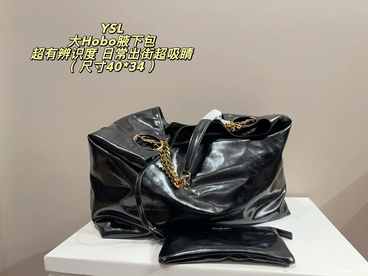 Saint Laurent Patent Finish Chain Tote Bag - 40 × 34 cm — source photograph 1 of 3
