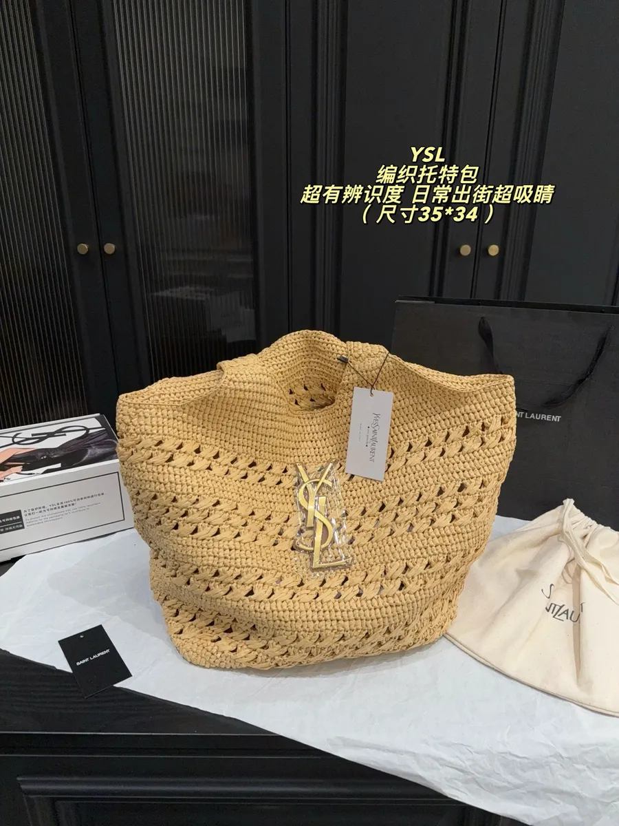 Saint Laurent Woven Raffia Style Tote Bag — source photograph 1 of 3